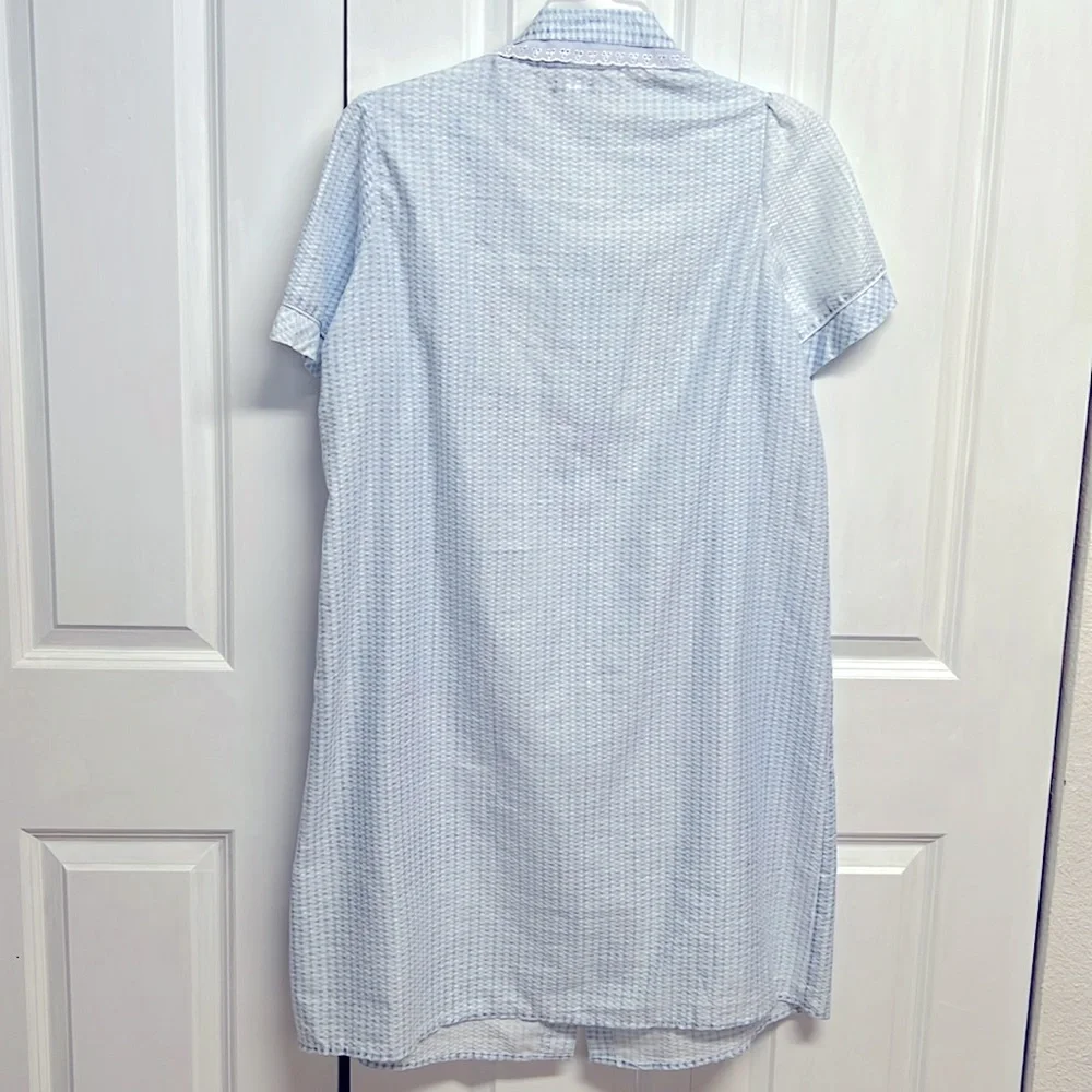 Lati Fashion Blue White Checker Embroidered Floral Nightgown Size L / XL